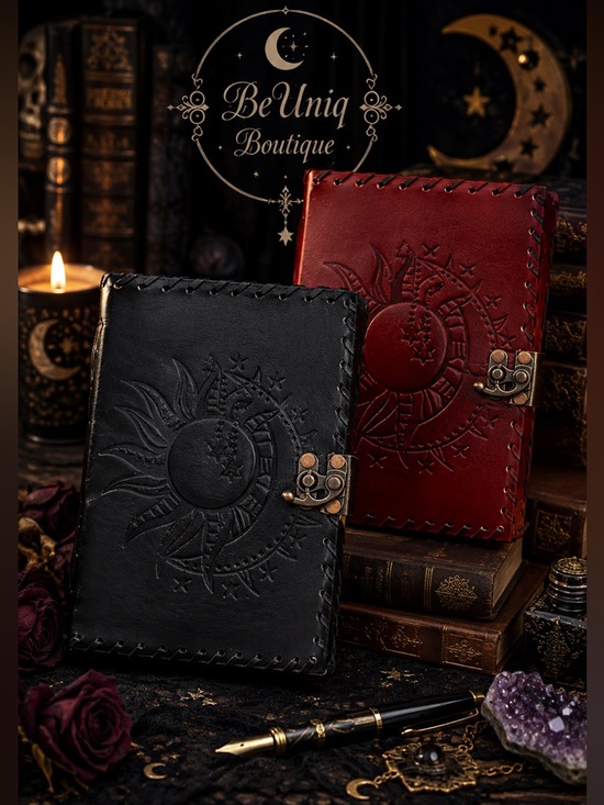 BeUniqBoutique Other - NWT Genuine Leather Sun Moon Celestial Journal 5x7 Handmade Gothic Notebook